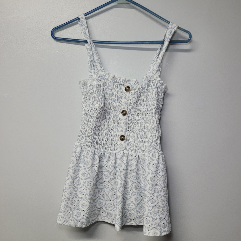 Wallflower Womens Blue Floral Eyelet Smocked Peplum Tank Top Small